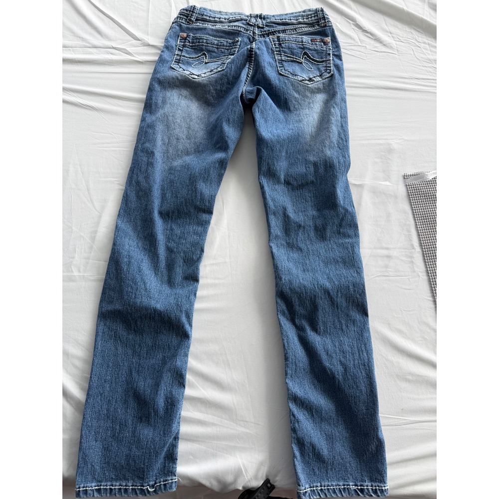 Angels Forever Young Y2K Womens Size 6 Blue Straight Leg Thick Stitch Jeans